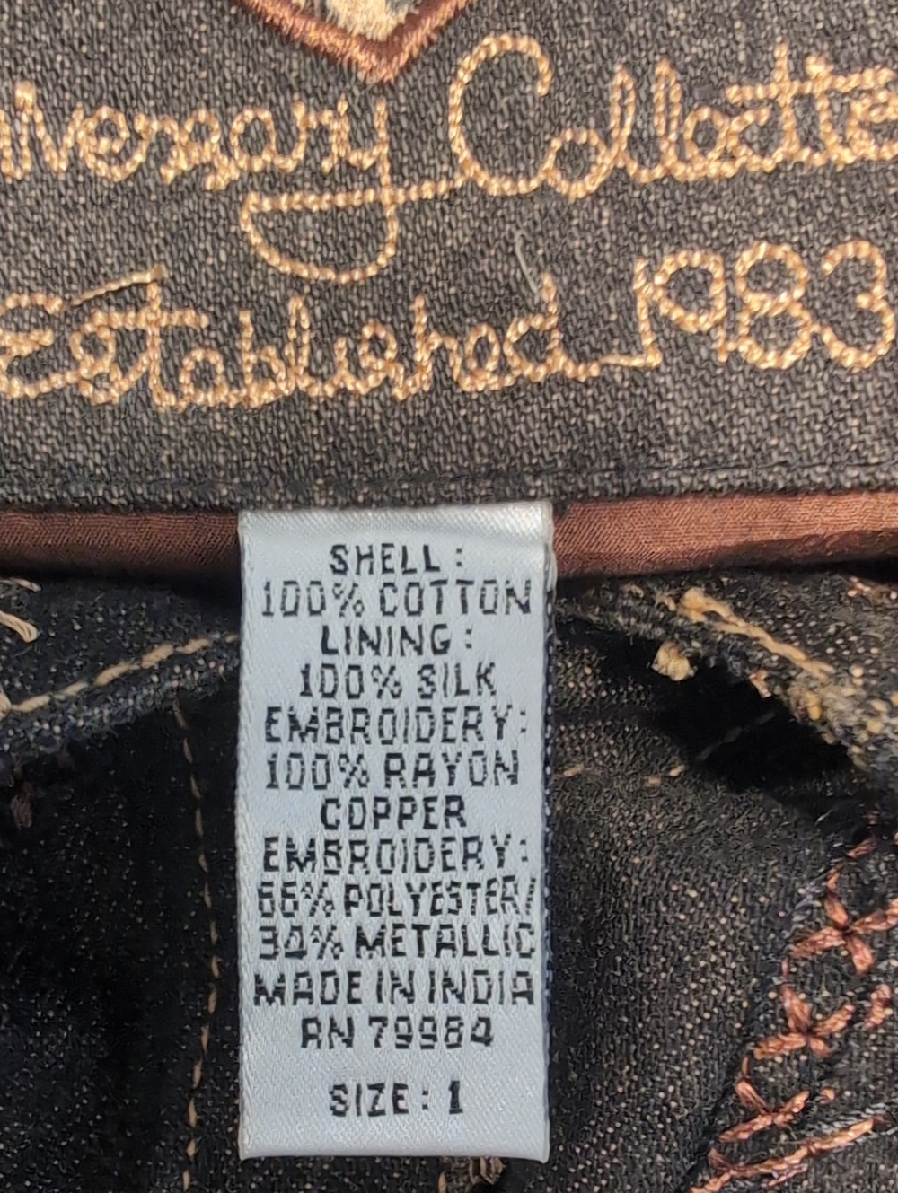 Chicos Jacket Womens 1 Black Embroidered Beaded Denim Southwestern Silk Lined - Picture 9 of 10